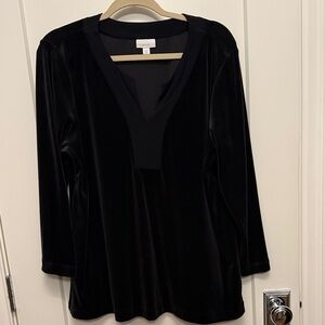 J Jill Black Velvet V-Neck Top